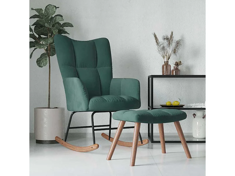 Mecedora con reposapiés Terciopelo verde oscuro