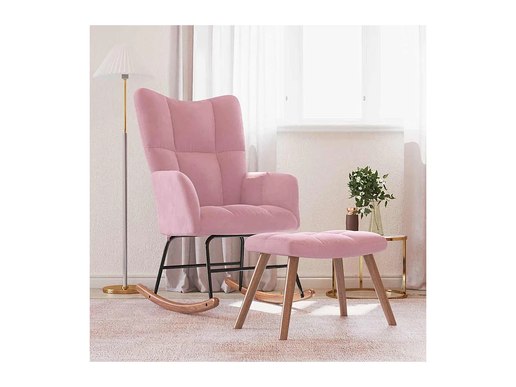 Chaise à bascule avec repose-pied Rose Velours