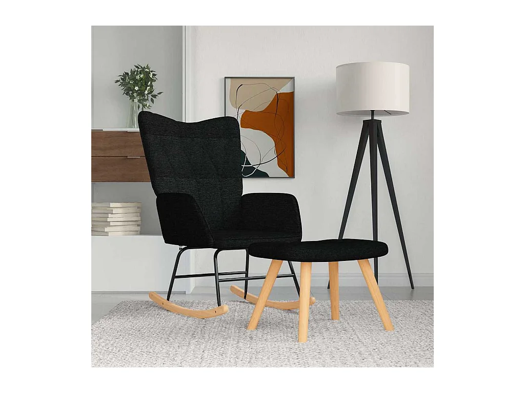 Chaise à bascule avec repose-pied Noir Tissu