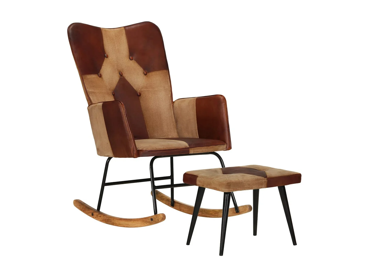 Chaise à bascule et repose-pieds Marron Cuir véritable et toile