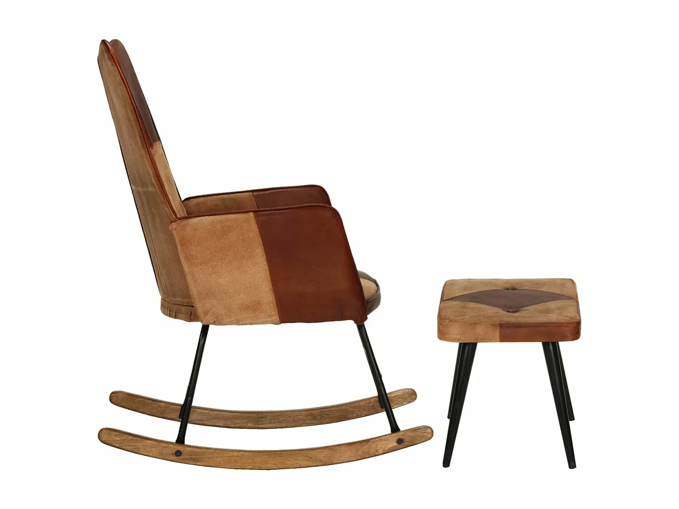 Chaise à bascule et repose-pieds Marron Cuir véritable et toile