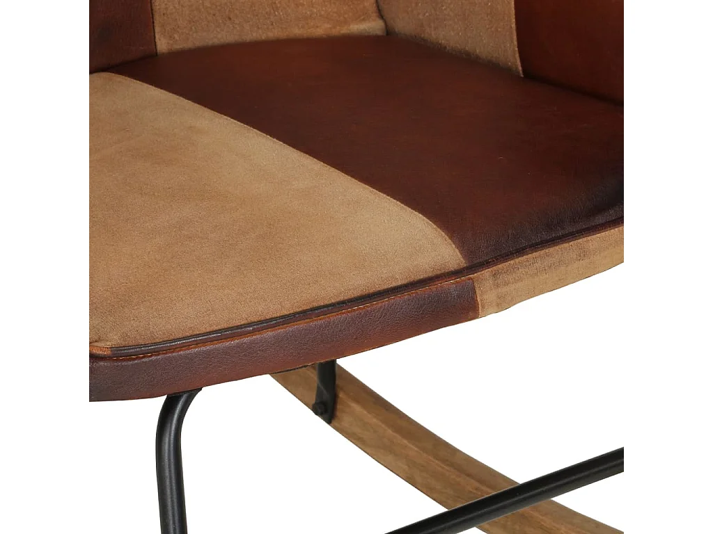Chaise à bascule et repose-pieds Marron Cuir véritable et toile