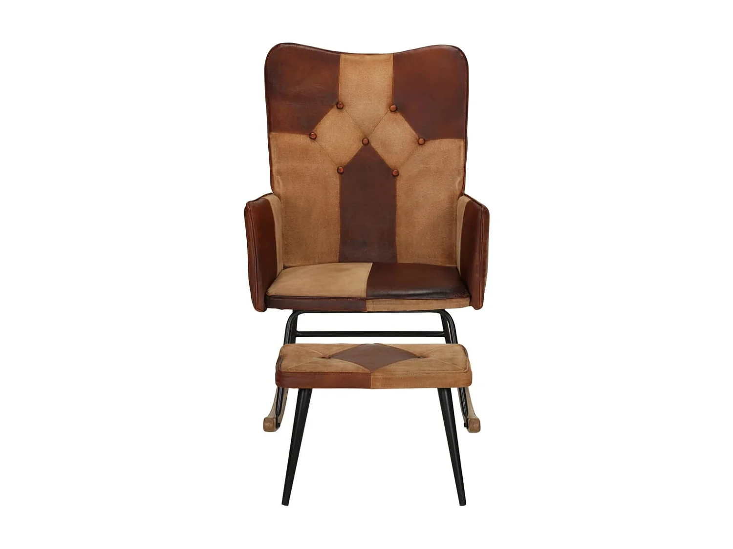 Chaise à bascule et repose-pieds Marron Cuir véritable et toile