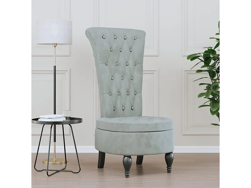 Silla con respaldo alto, diseño de botones de terciopelo gris claro