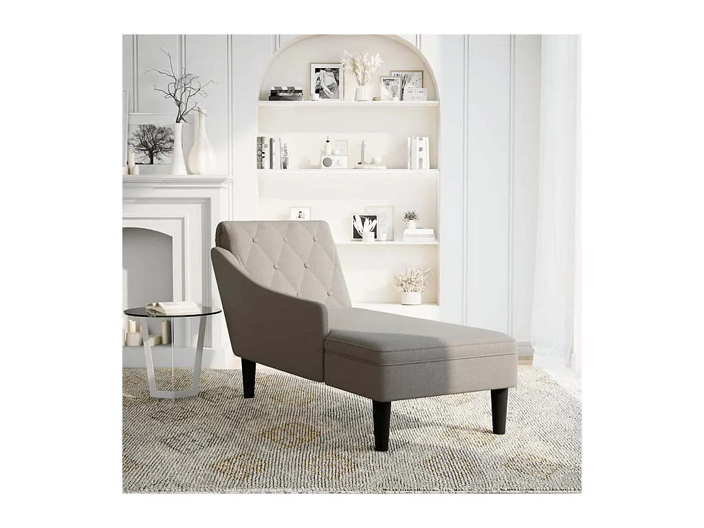 Fauteuil long avec coussin et accoudoir droit taupe tissu