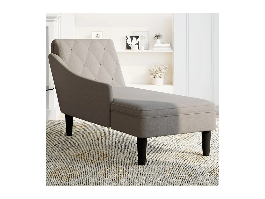 Fauteuil long avec coussin et accoudoir droit taupe tissu