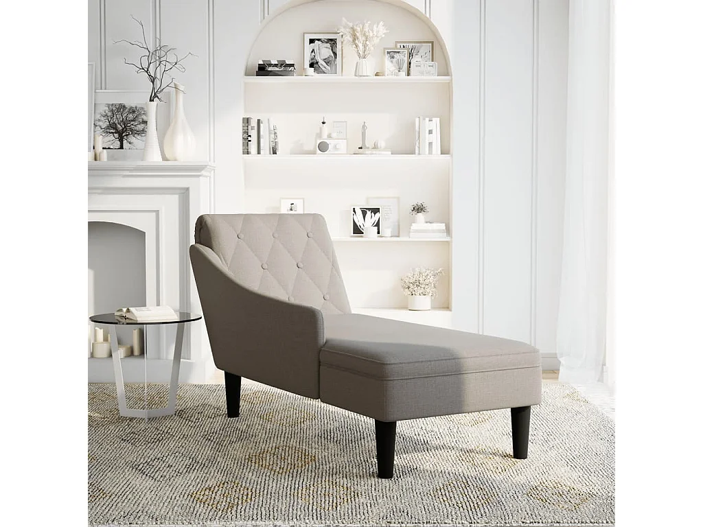 Fauteuil long avec coussin et accoudoir droit taupe tissu