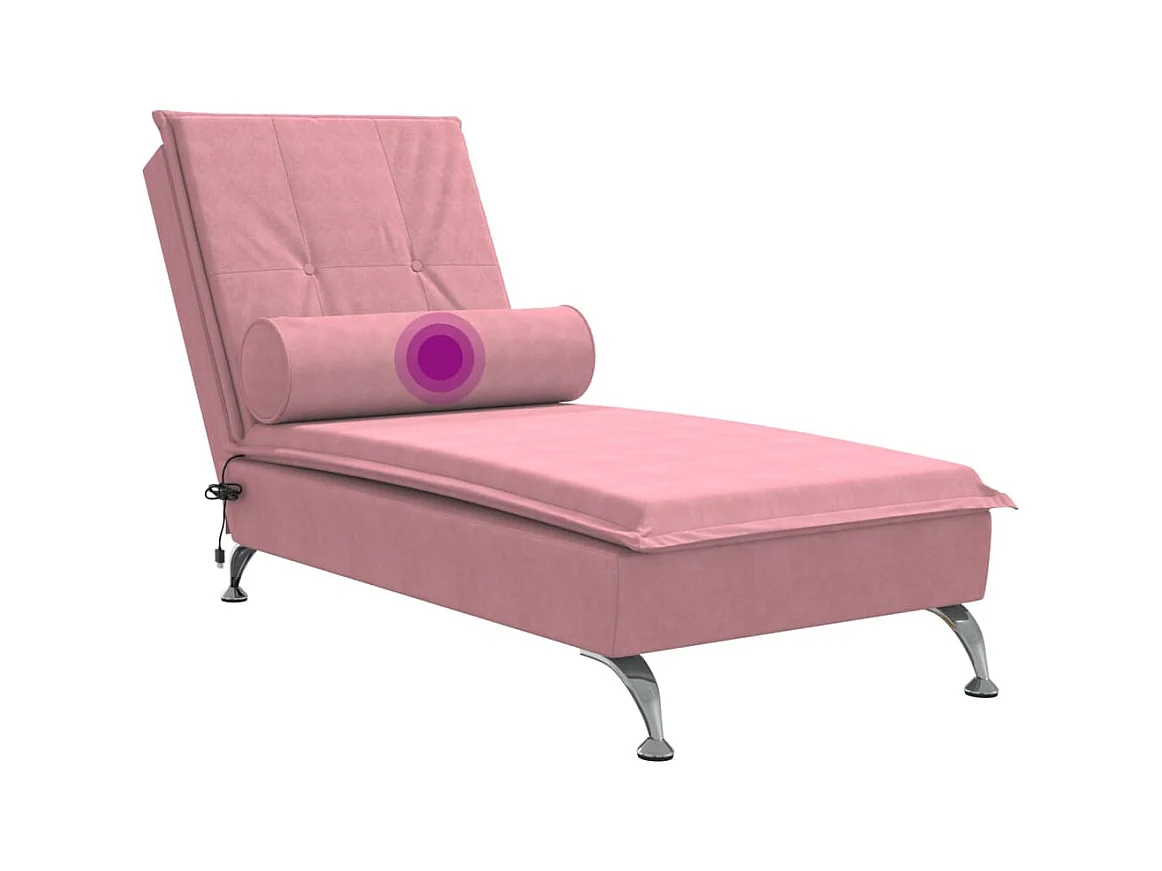 Chaise longue de massage avec traversin rose velours