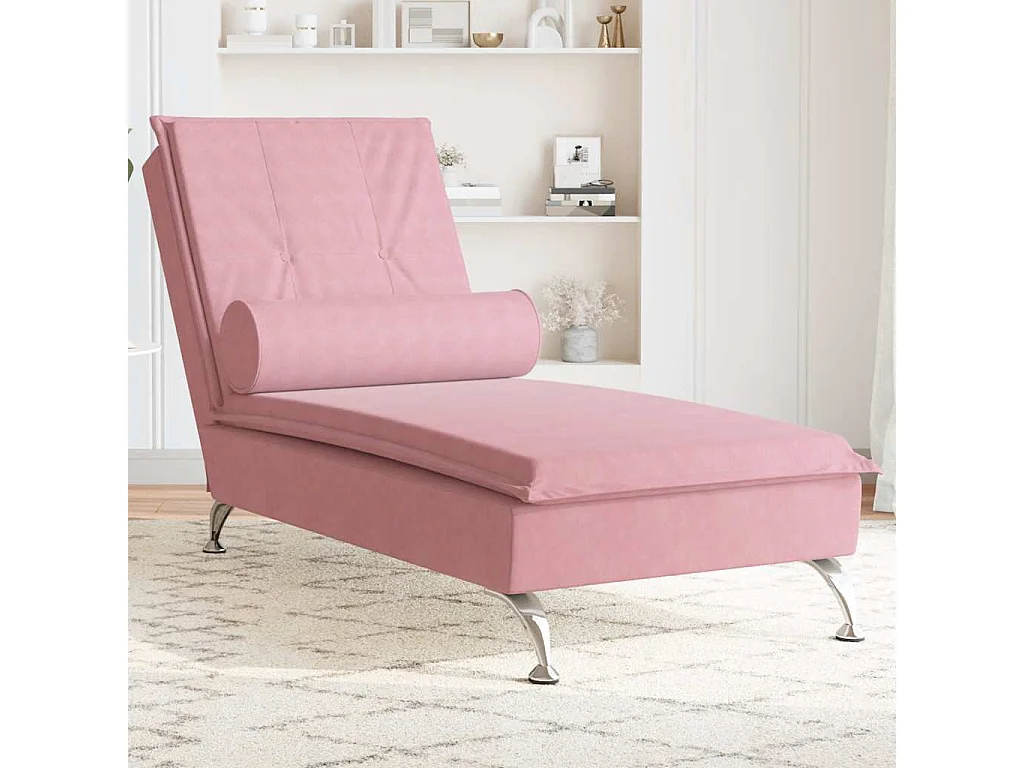 Chaise longue de massage avec traversin rose velours