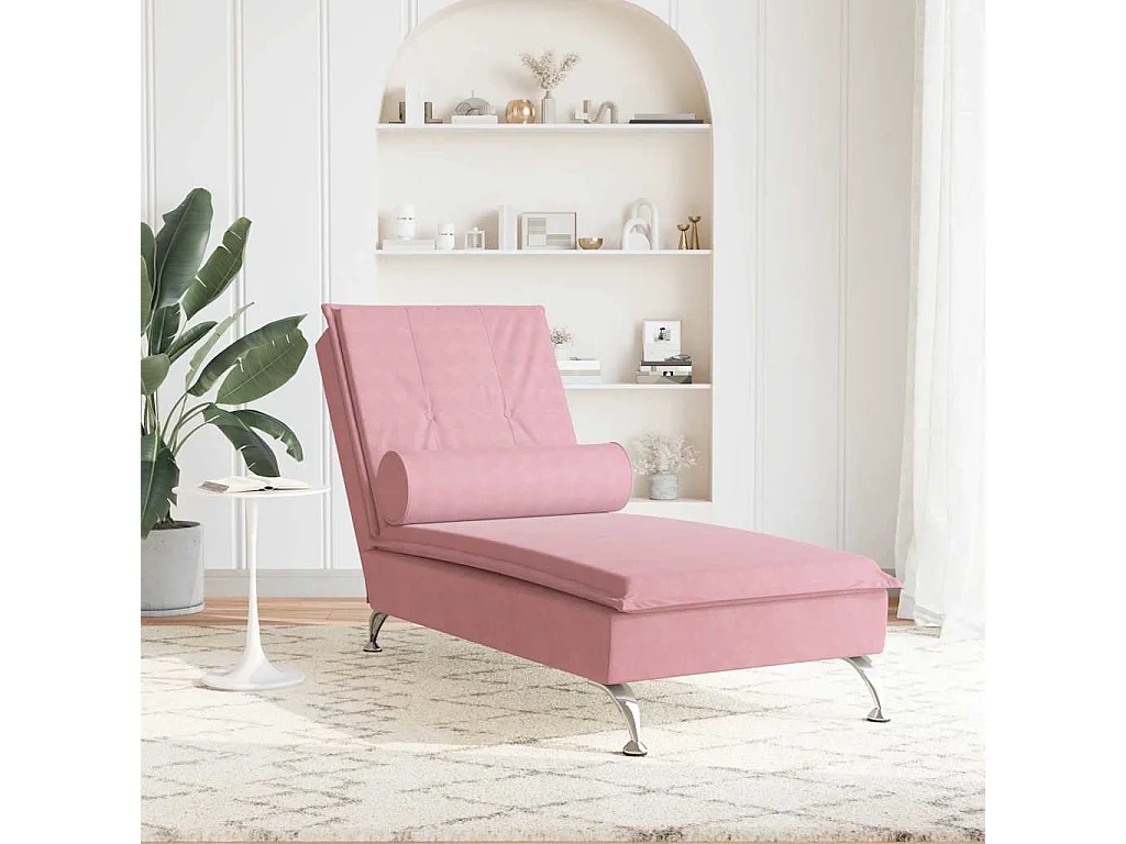 Chaise longue de massage avec traversin rose velours