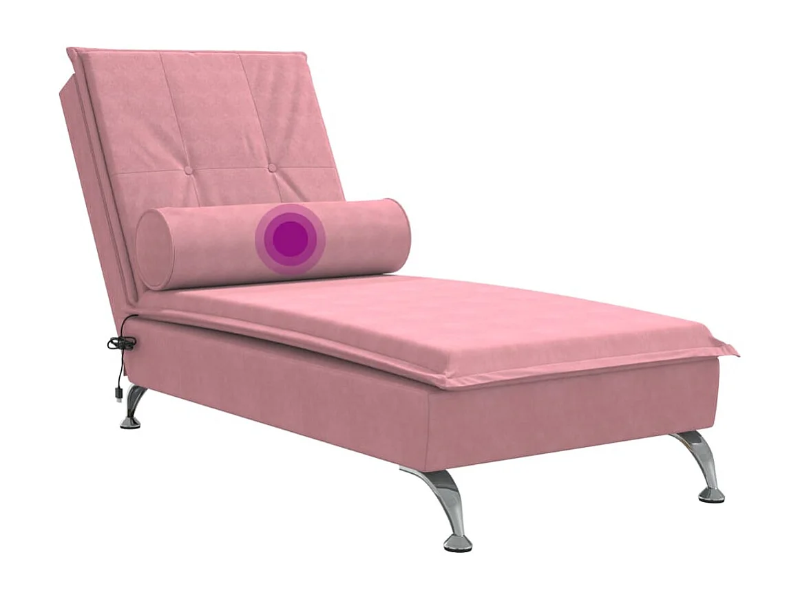 Chaise longue de massage avec traversin rose velours