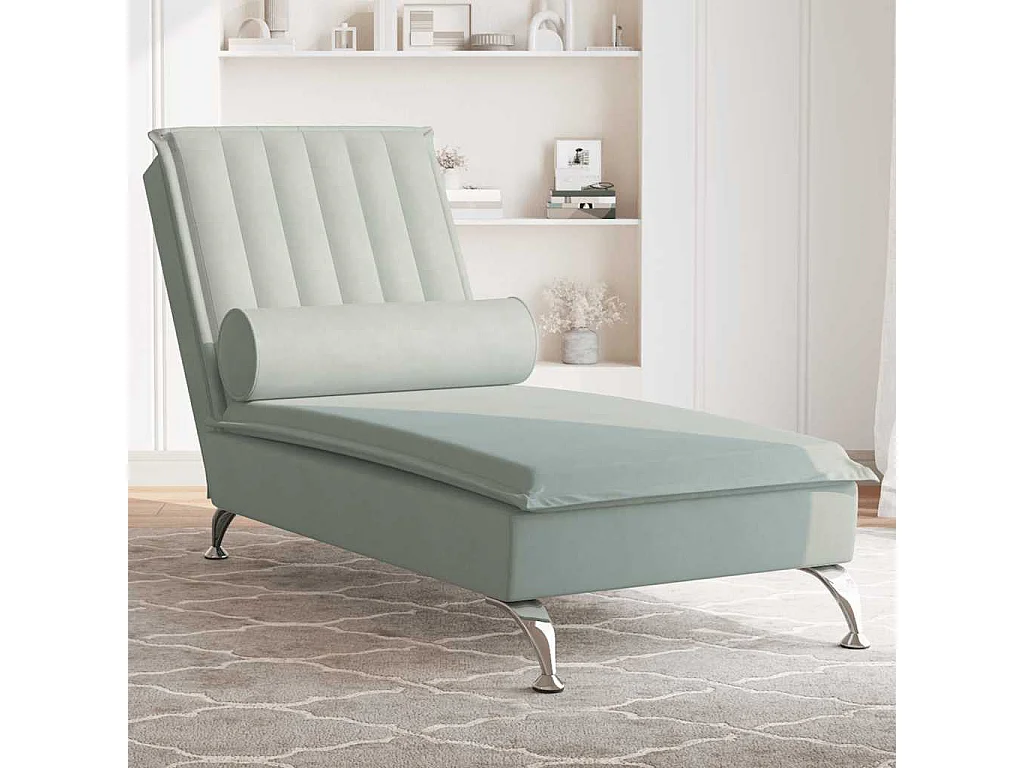 Sillón de masaje con cabezal de terciopelo gris claro