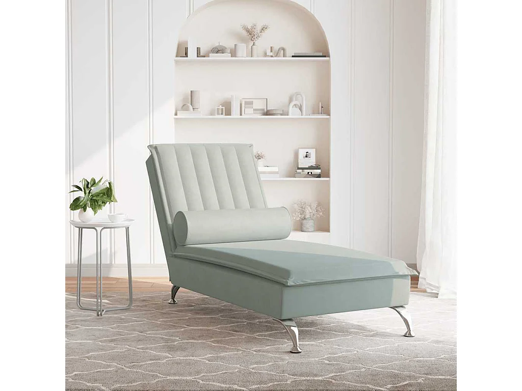 Sillón de masaje con cabezal de terciopelo gris claro