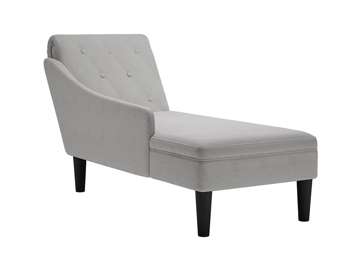 Fauteuil long avec coussin et accoudoir droit gris nuage tissu