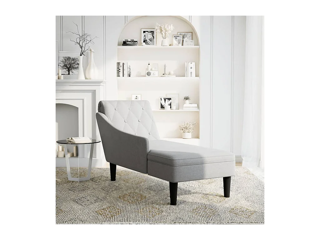 Fauteuil long avec coussin et accoudoir droit gris nuage tissu