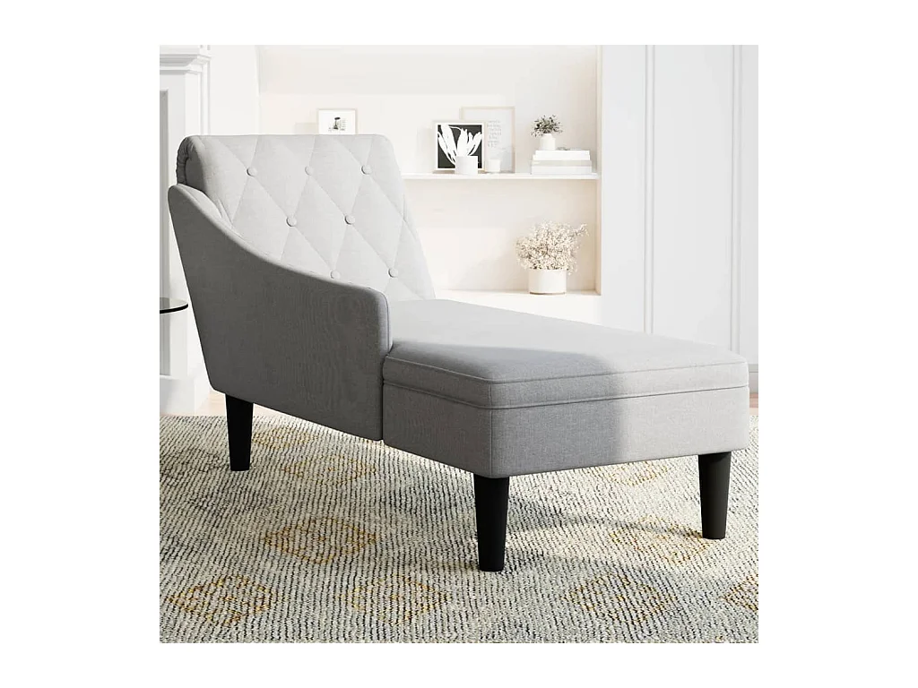 Fauteuil long avec coussin et accoudoir droit gris nuage tissu