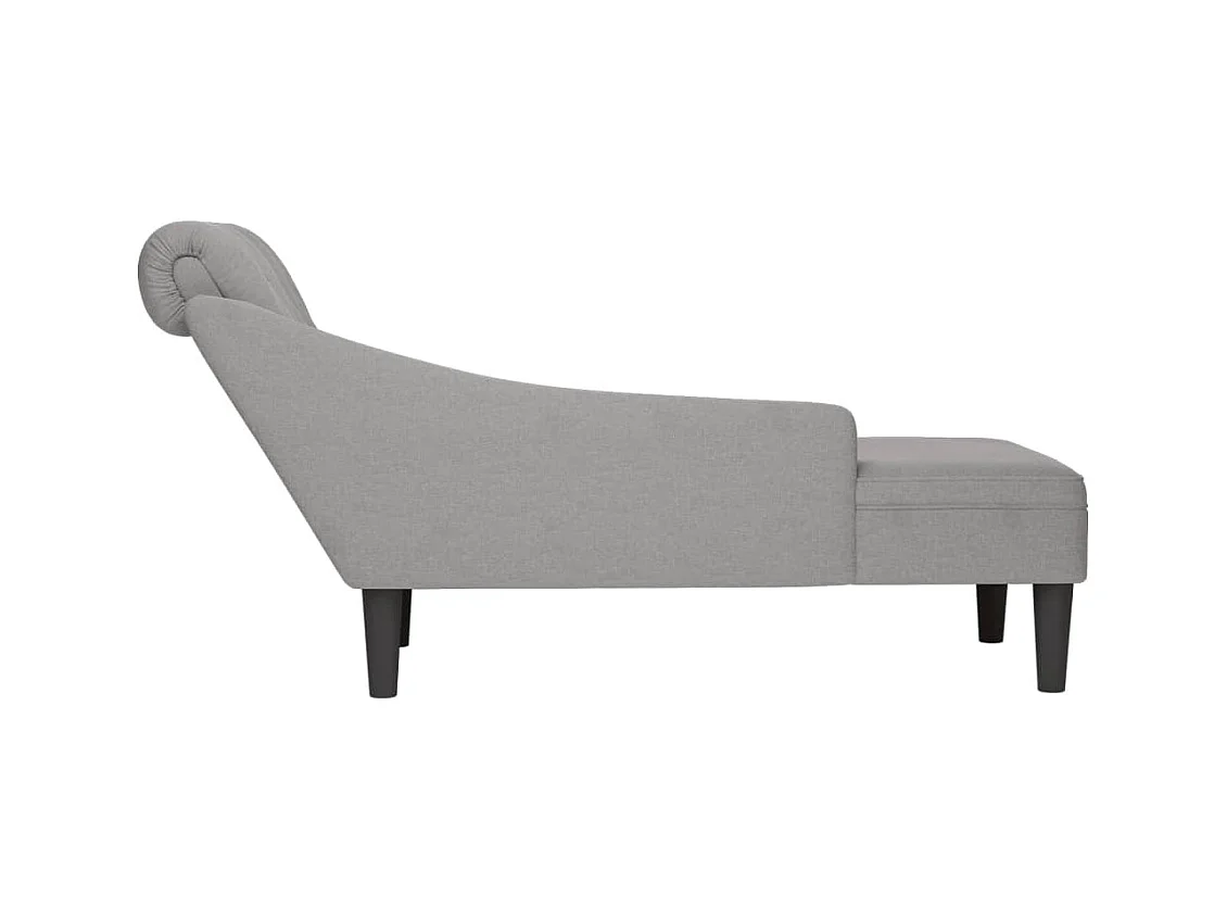 Fauteuil long avec coussin et accoudoir droit gris nuage tissu