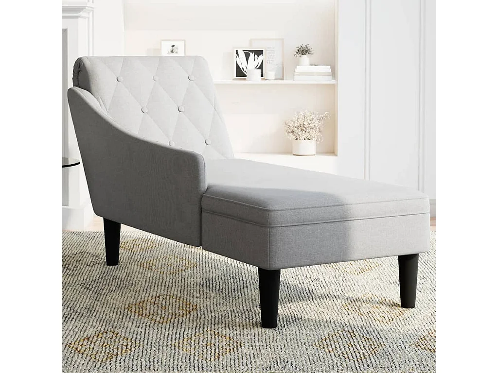 Fauteuil long avec coussin et accoudoir droit gris nuage tissu