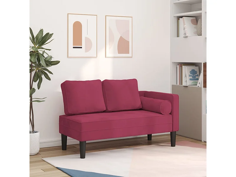 Chaise longue avec coussins rouge bordeaux velours