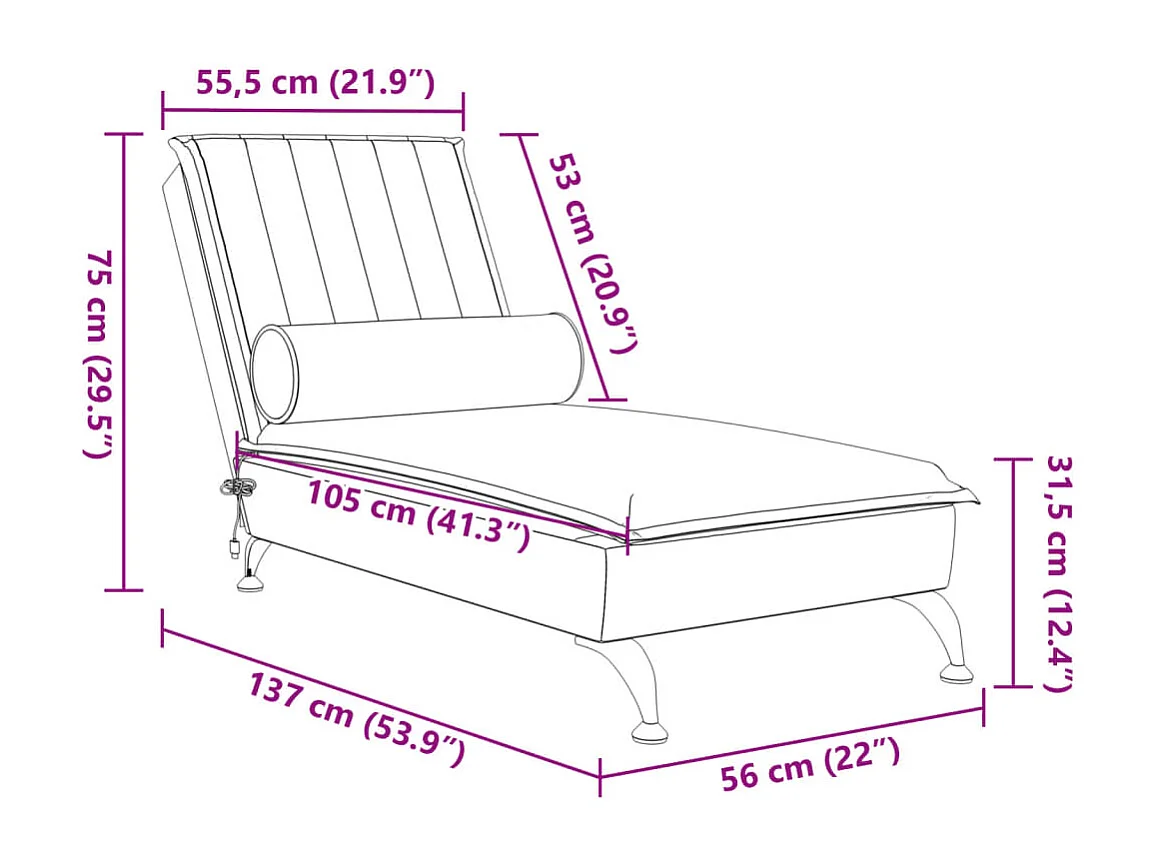 Chaise longue de massage avec traversin rose velours