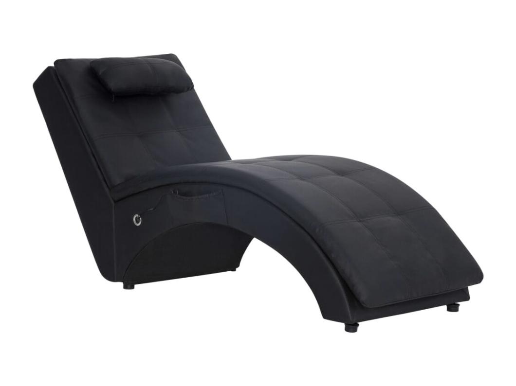 Chaise longue de massage avec oreiller Noir Similicuir