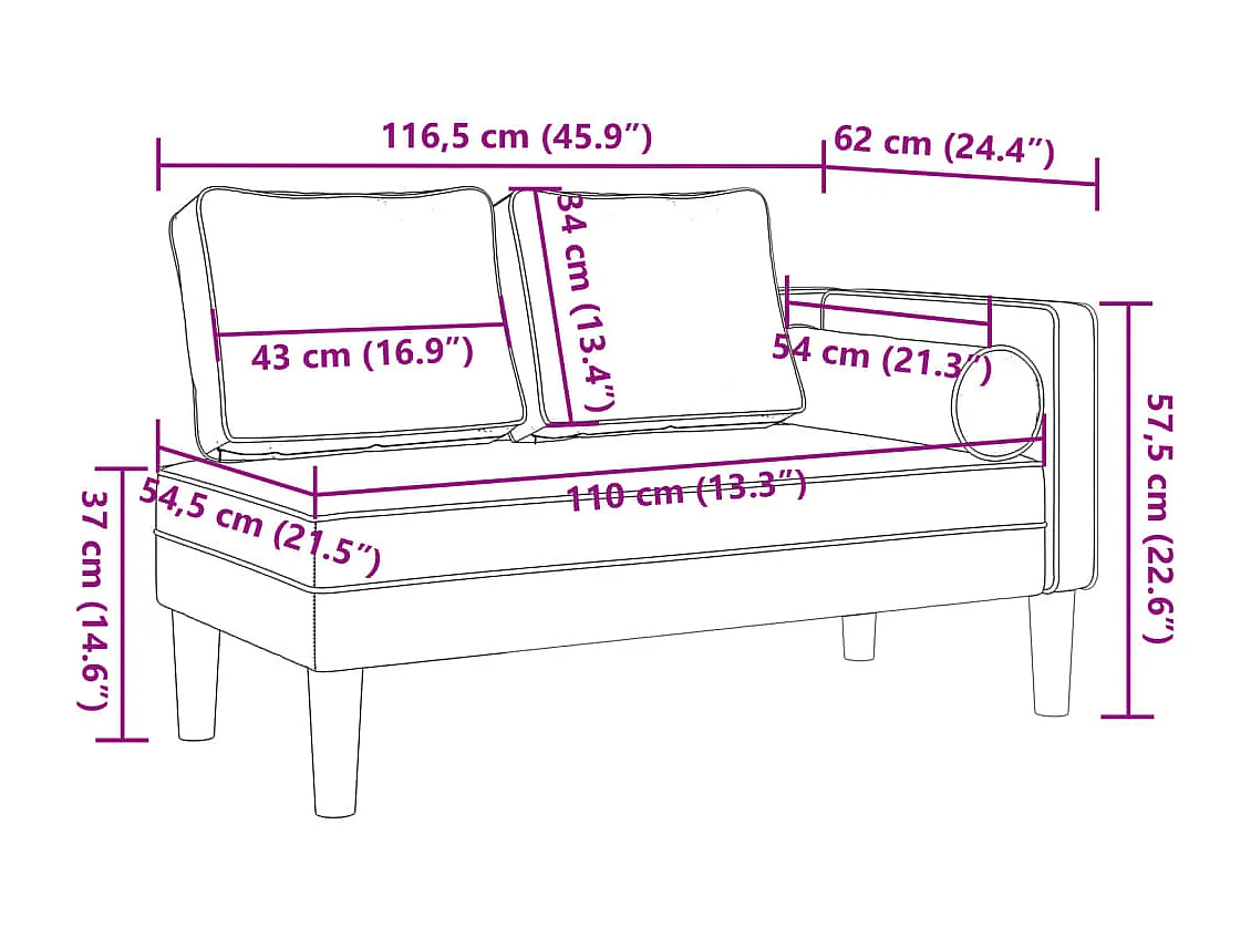 Chaise longue avec coussins noir similicuir