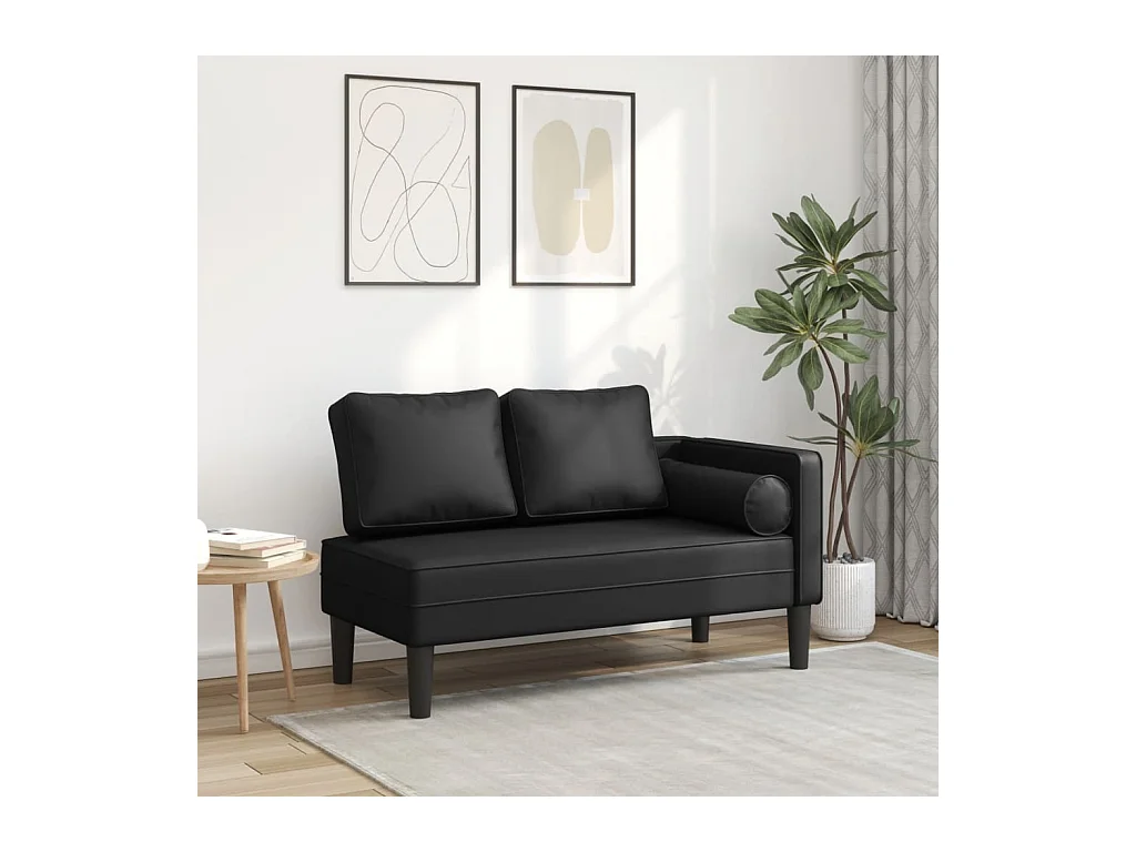 Chaise longue avec coussins noir similicuir