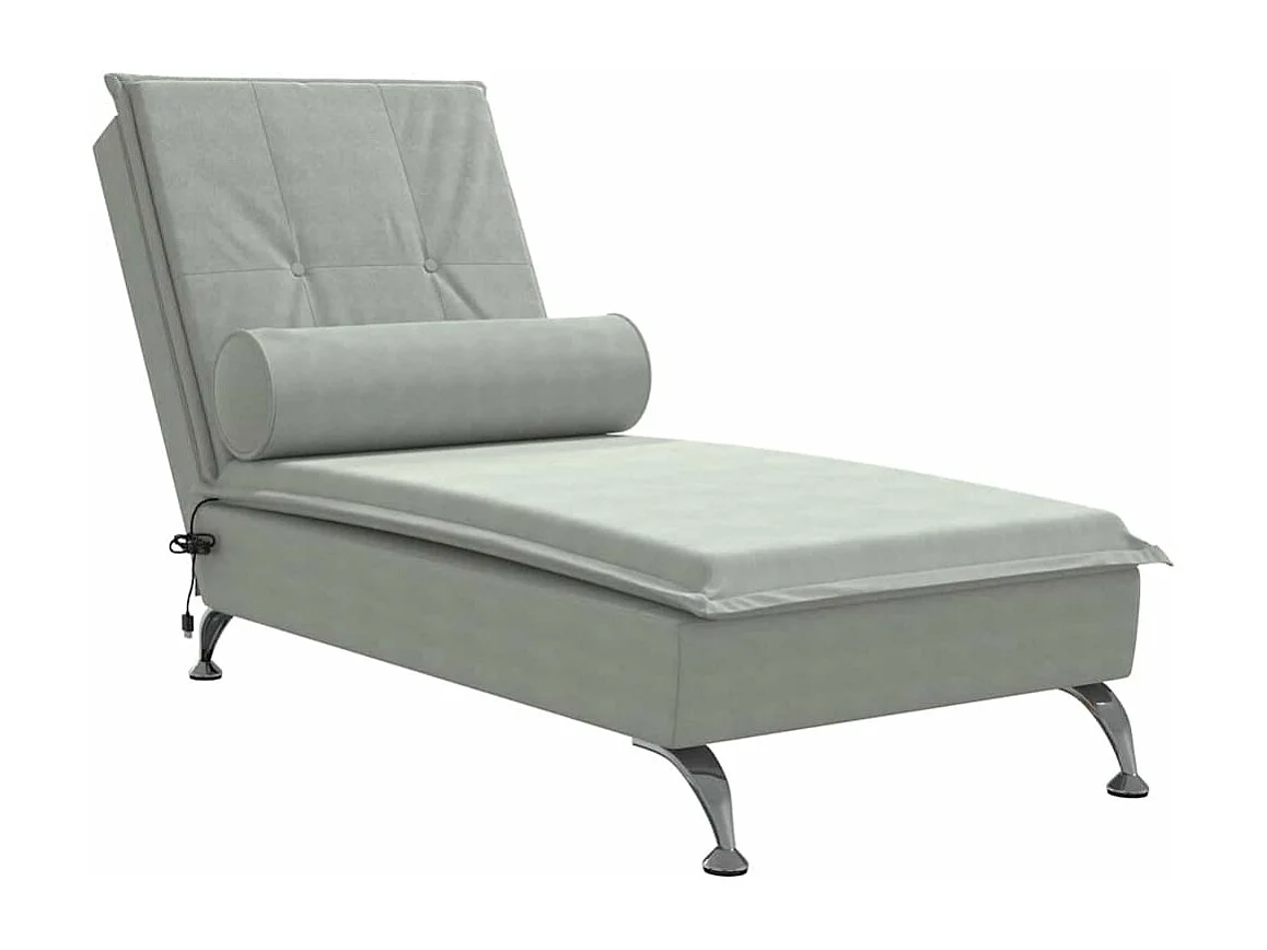 Chaise longue de massage avec traversin gris clair velours