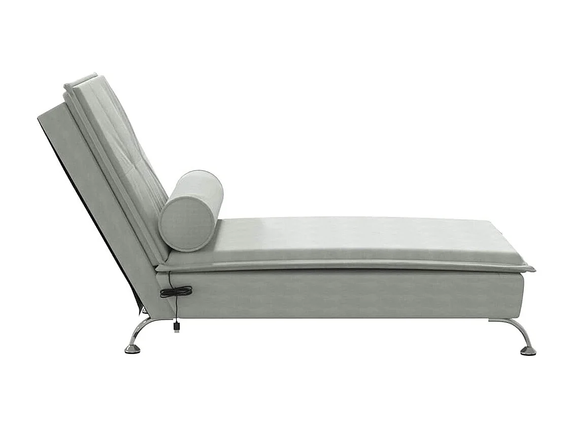 Chaise longue de massage avec traversin gris clair velours