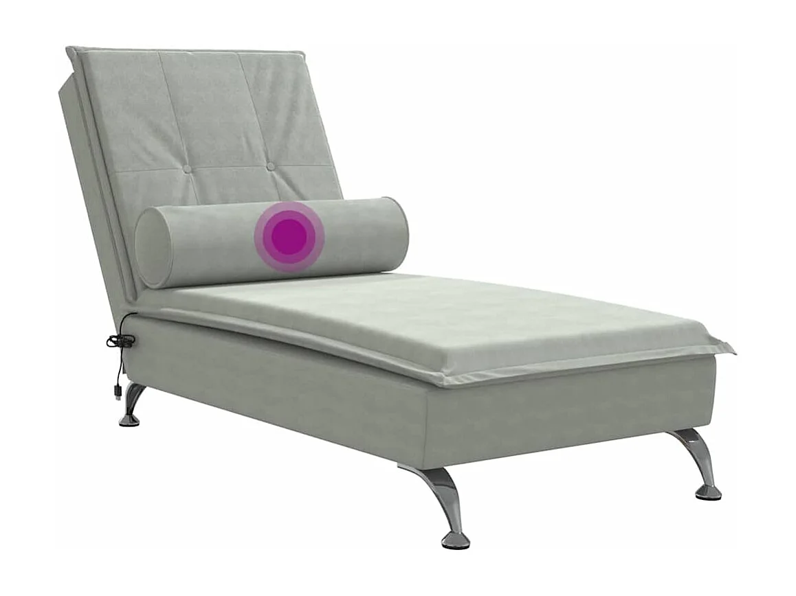 Chaise longue de massage avec traversin gris clair velours
