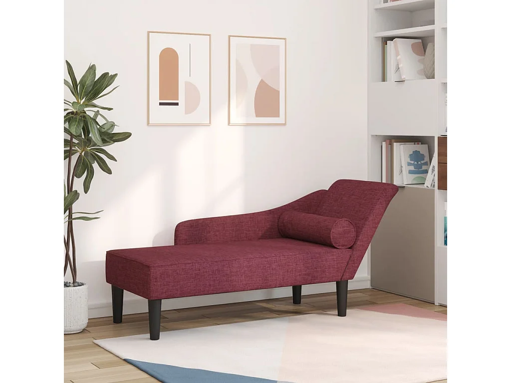 Chaise longue con cojines de tela rojo burdeos