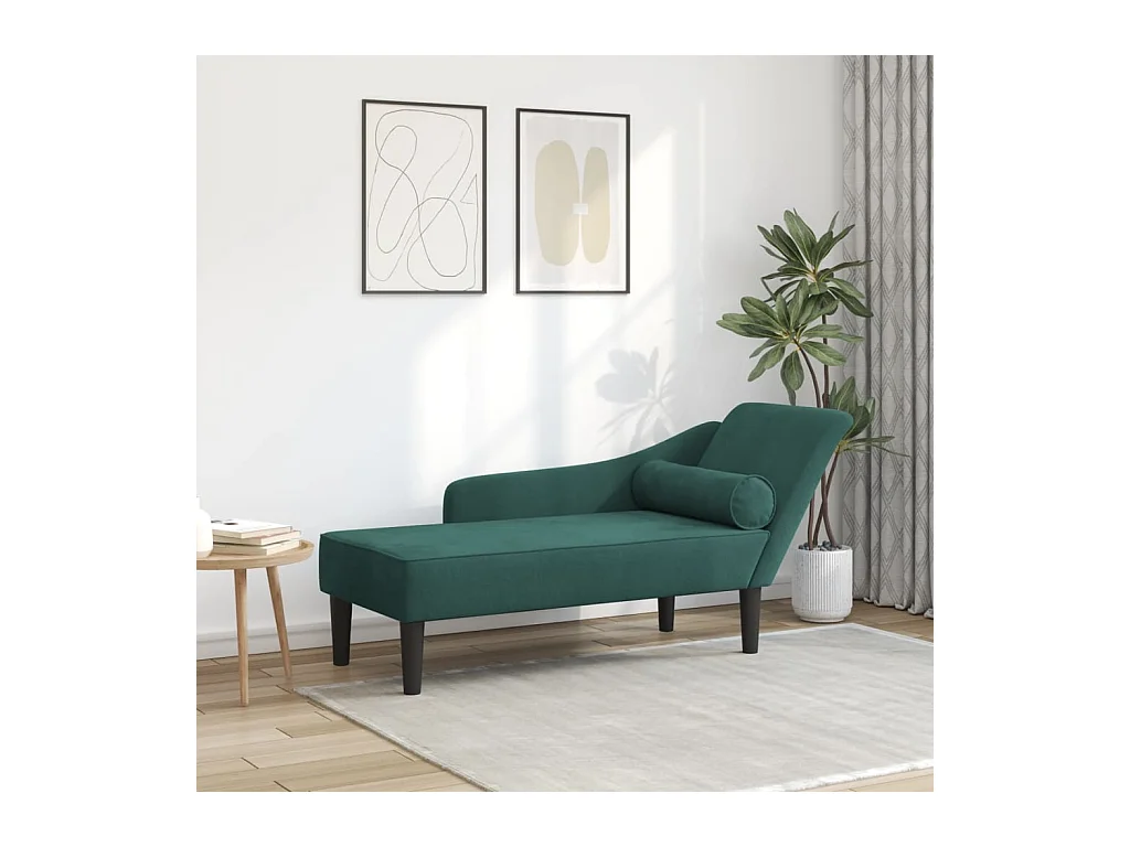 Chaise longue avec coussins vert foncé velours