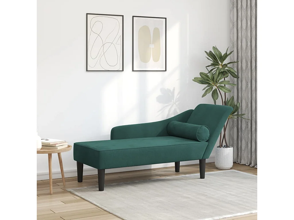 Chaise longue avec coussins vert foncé velours