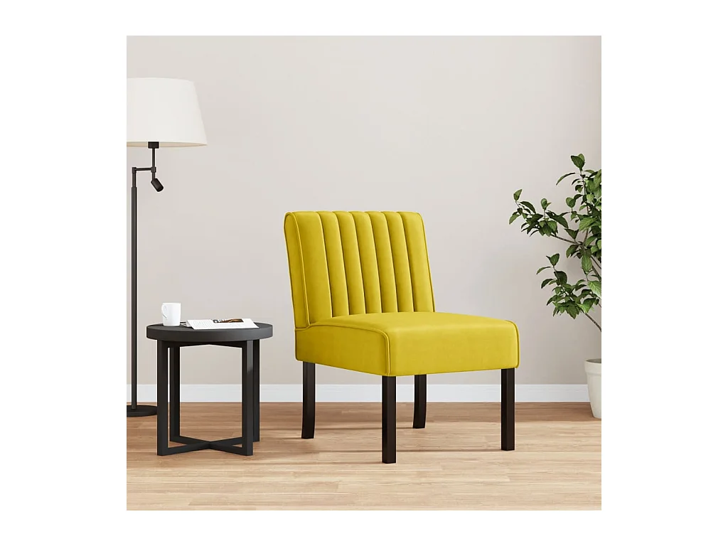 Fluwelen gele fauteuil zonder armleuningen