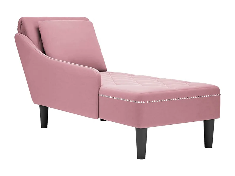 Poltrona lunga con cuscino e bracciolo destro in velluto rosa