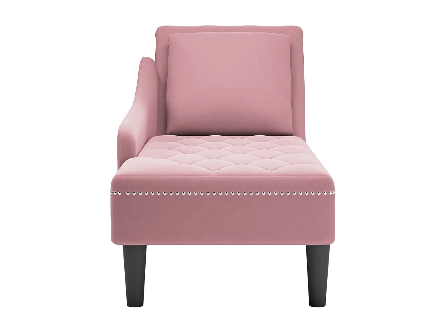 Sillón largo con cojín y reposabrazos derecho terciopelo rosa.