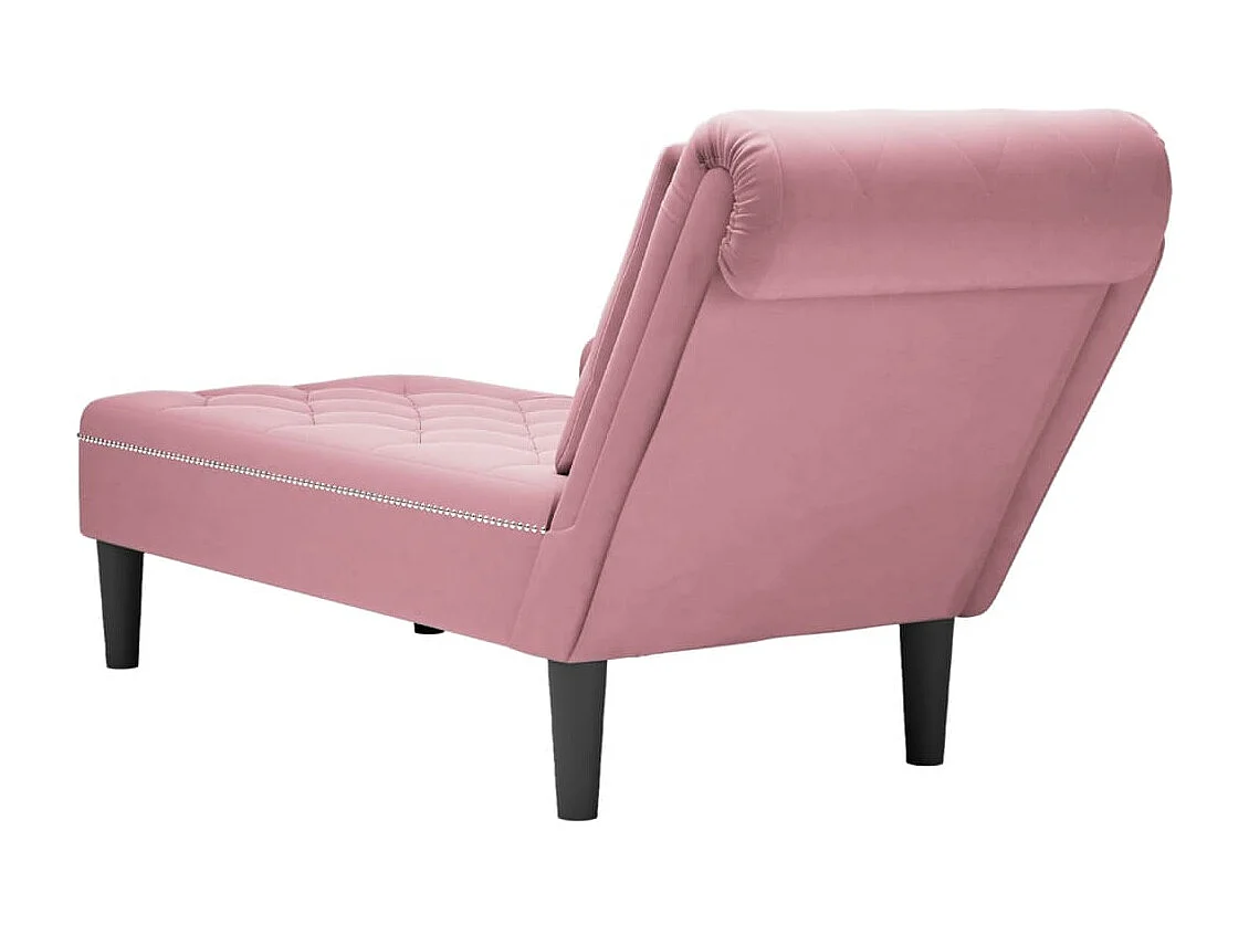 Sillón largo con cojín y reposabrazos derecho terciopelo rosa.