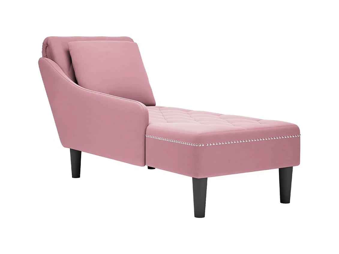 Poltrona lunga con cuscino e bracciolo destro in velluto rosa