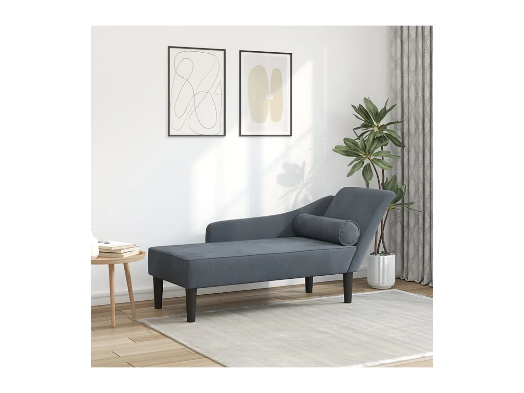 Chaise longue avec coussins gris foncé velours