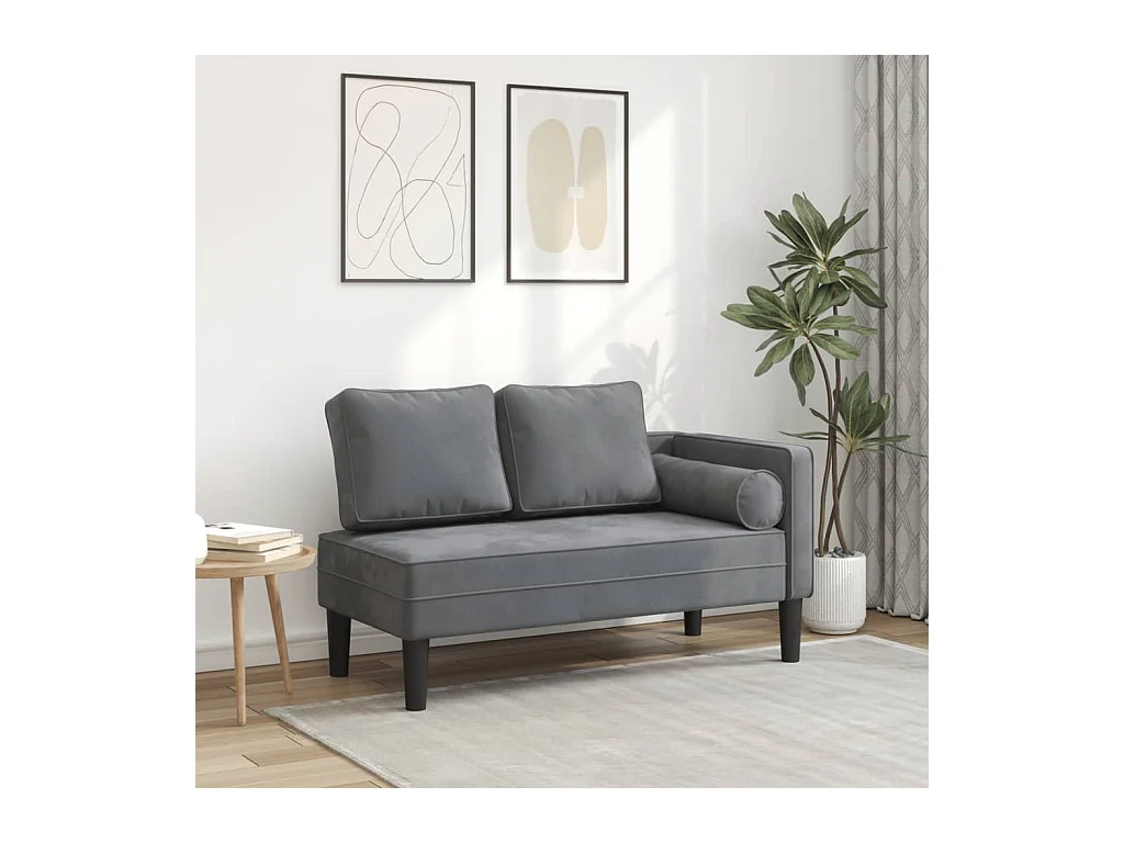Chaise longue avec coussins gris foncé velours