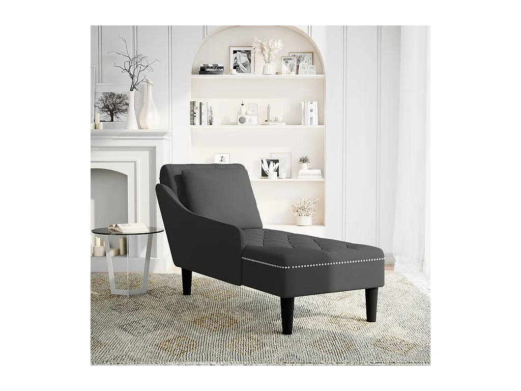 Fauteuil long avec coussin et accoudoir droit noir velours