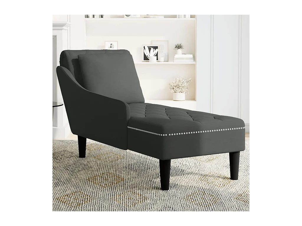 Fauteuil long avec coussin et accoudoir droit noir velours