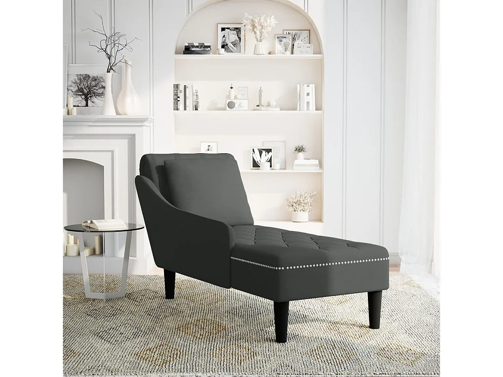 Fauteuil long avec coussin et accoudoir droit noir velours