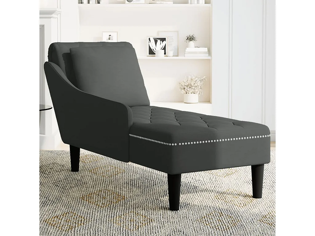 Fauteuil long avec coussin et accoudoir droit noir velours
