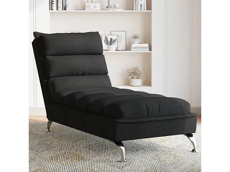 Chaise longue avec coussins noir tissu