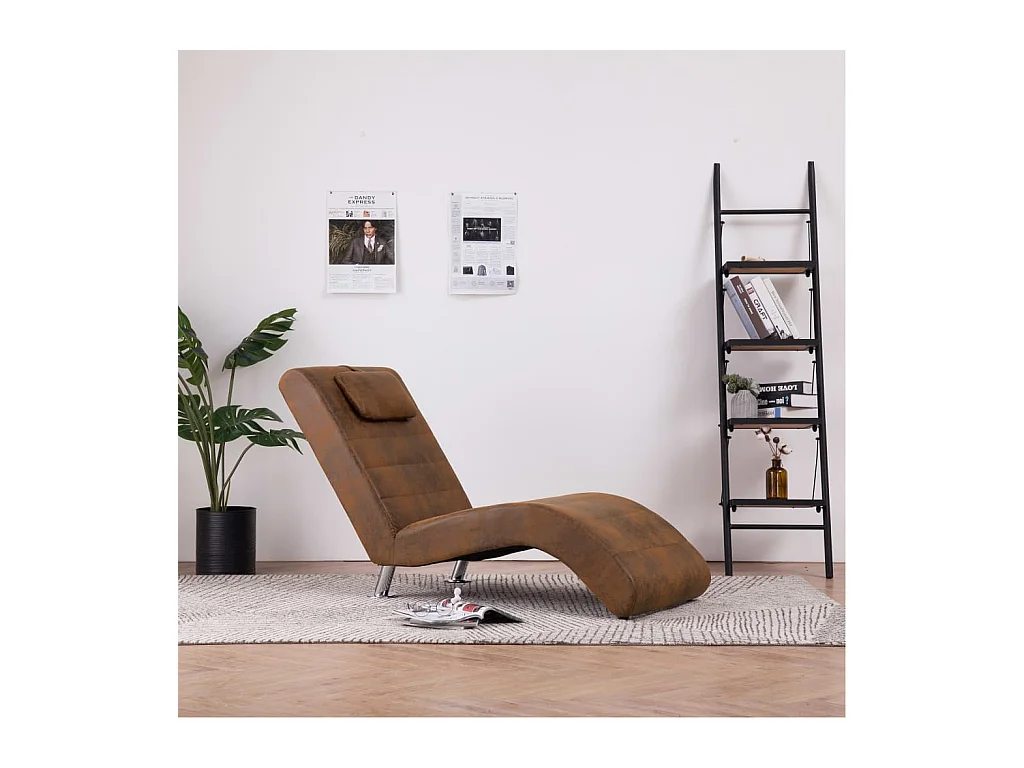 Chaise longue con cuscino marrone Ecopelle scamosciata