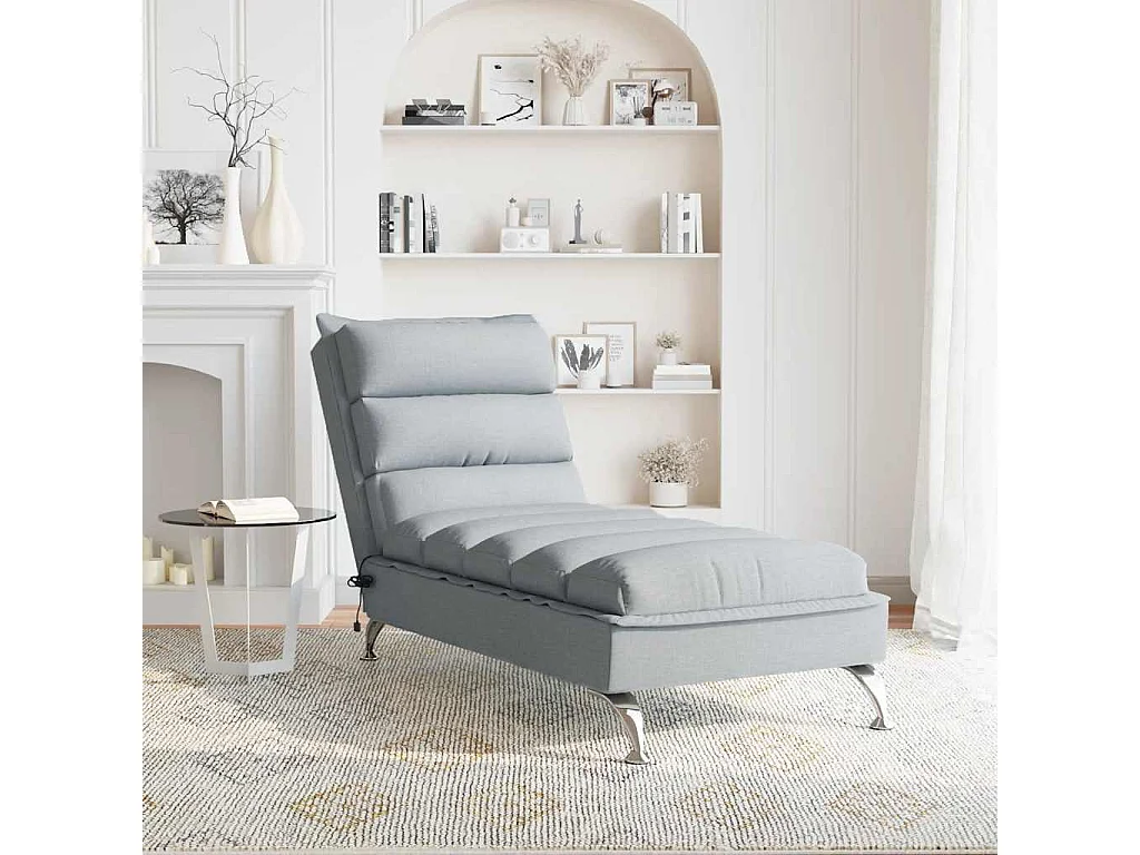 Chaise longue de massage avec coussins gris clair tissu
