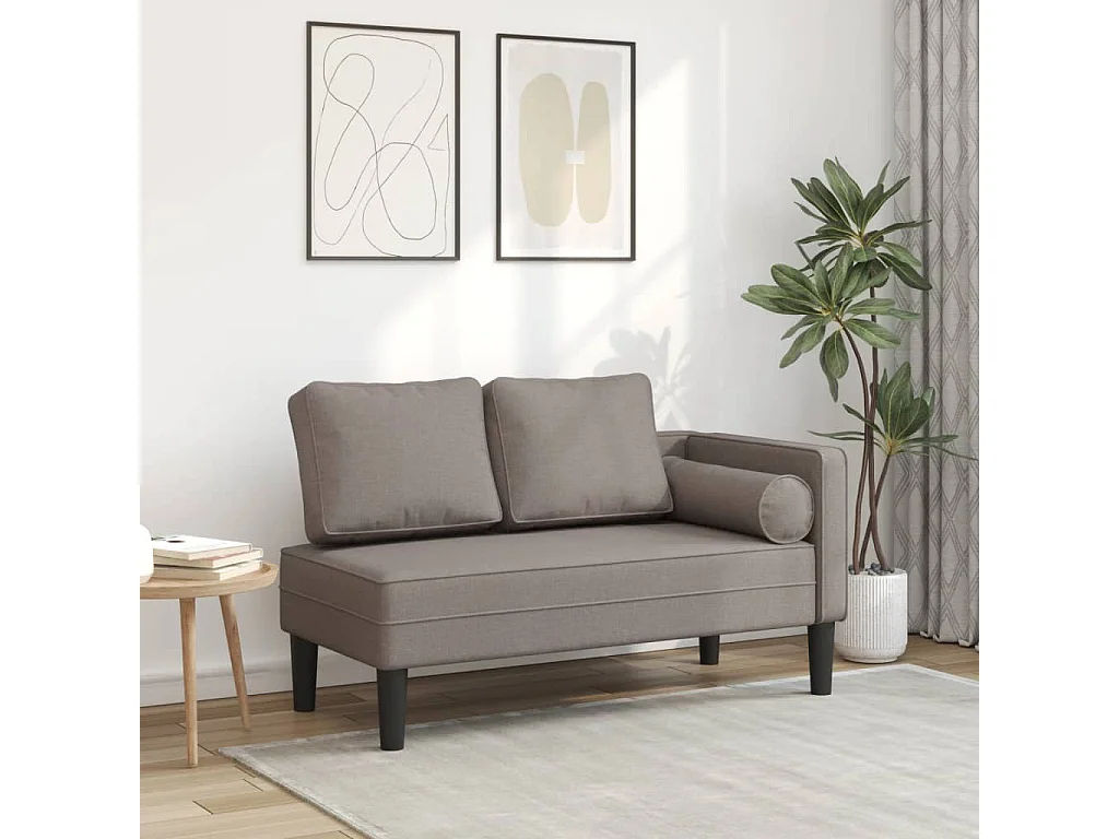 Chaise longue com almofadas em tecido cinza