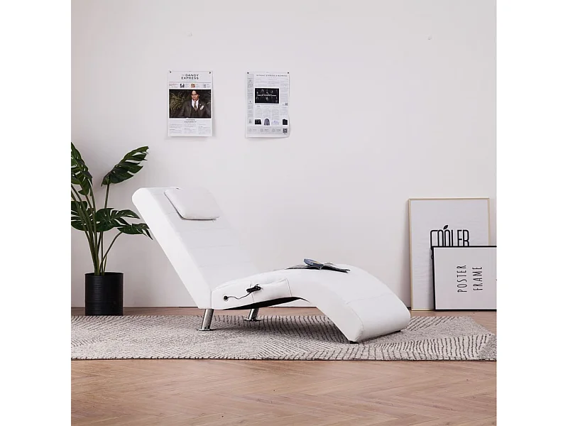 Chaise longue de massage avec oreiller Blanc Similicuir