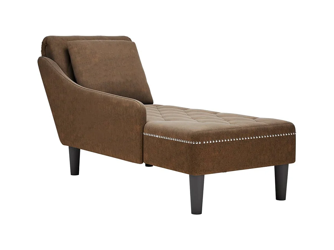Fauteuil long avec coussin et accoudoir droit marron similicuir